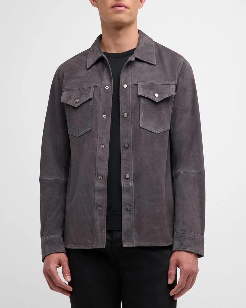 Neiman Marcus Men's Goat Suede Trucker Shirt Jacket 5
