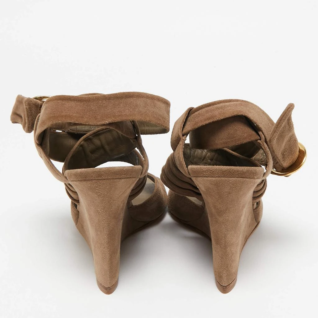 Louis Vuitton Louis Vuitton Brown Suede Criss Cross Ankle Wrap Wedge Sandals Size 37 5