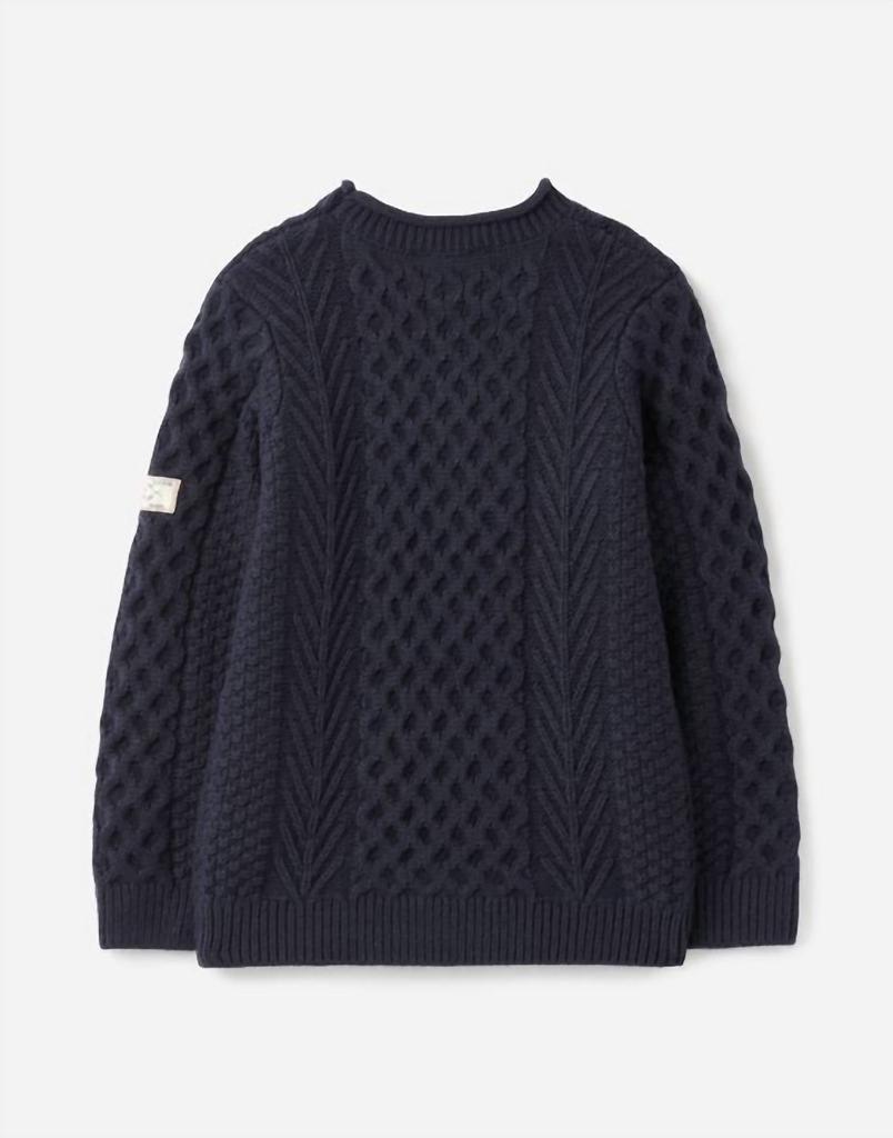 Joules Kid's Aran Knit Sweater In French Navy