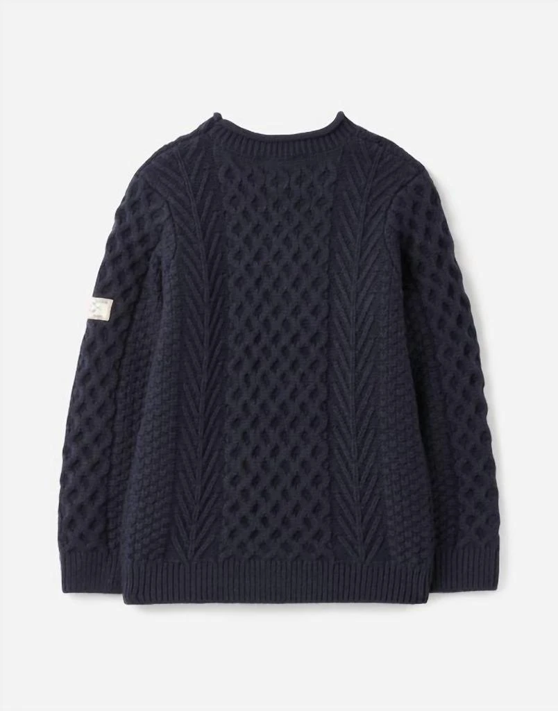 Joules Kid's Aran Knit Sweater In French Navy 2