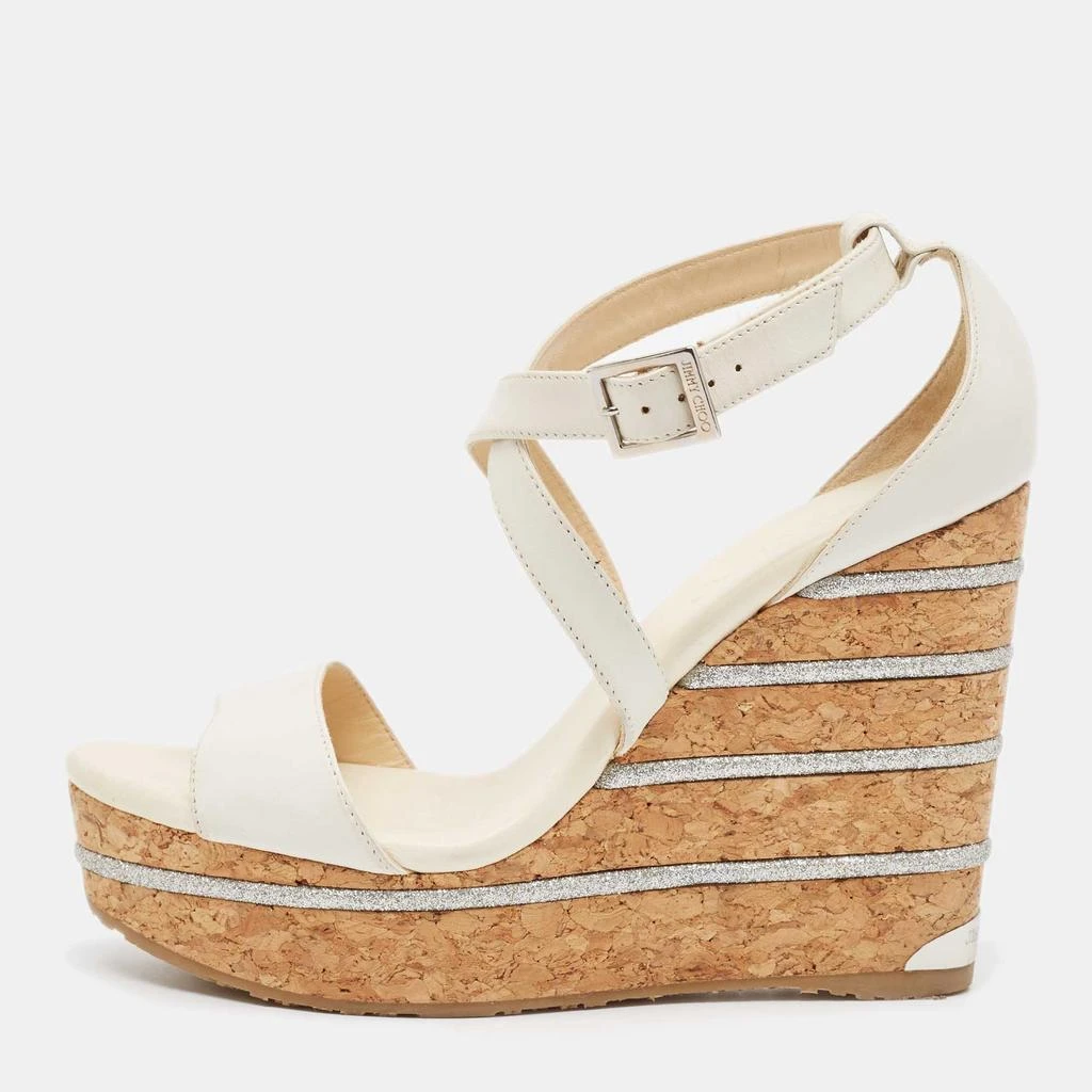 Jimmy Choo Jimmy Choo Cream Leather Wedge Sandals Size 39 1