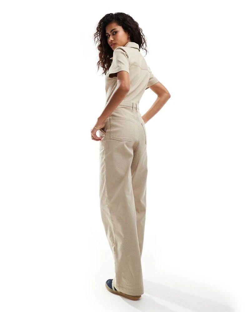Monki Monki wide leg jumpsuit with zip front in beige 3