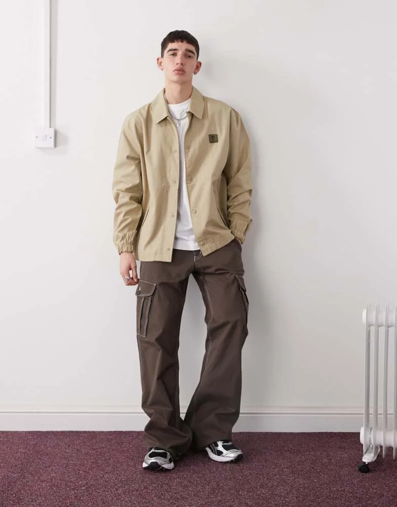 Timberland Timberland ripstop chest logo coach jacket in beige 3