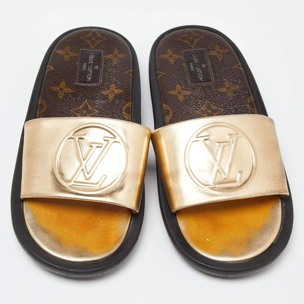 Louis Vuitton Louis Vuitton Gold Leather Sunbath Flat Slides Size 36 3