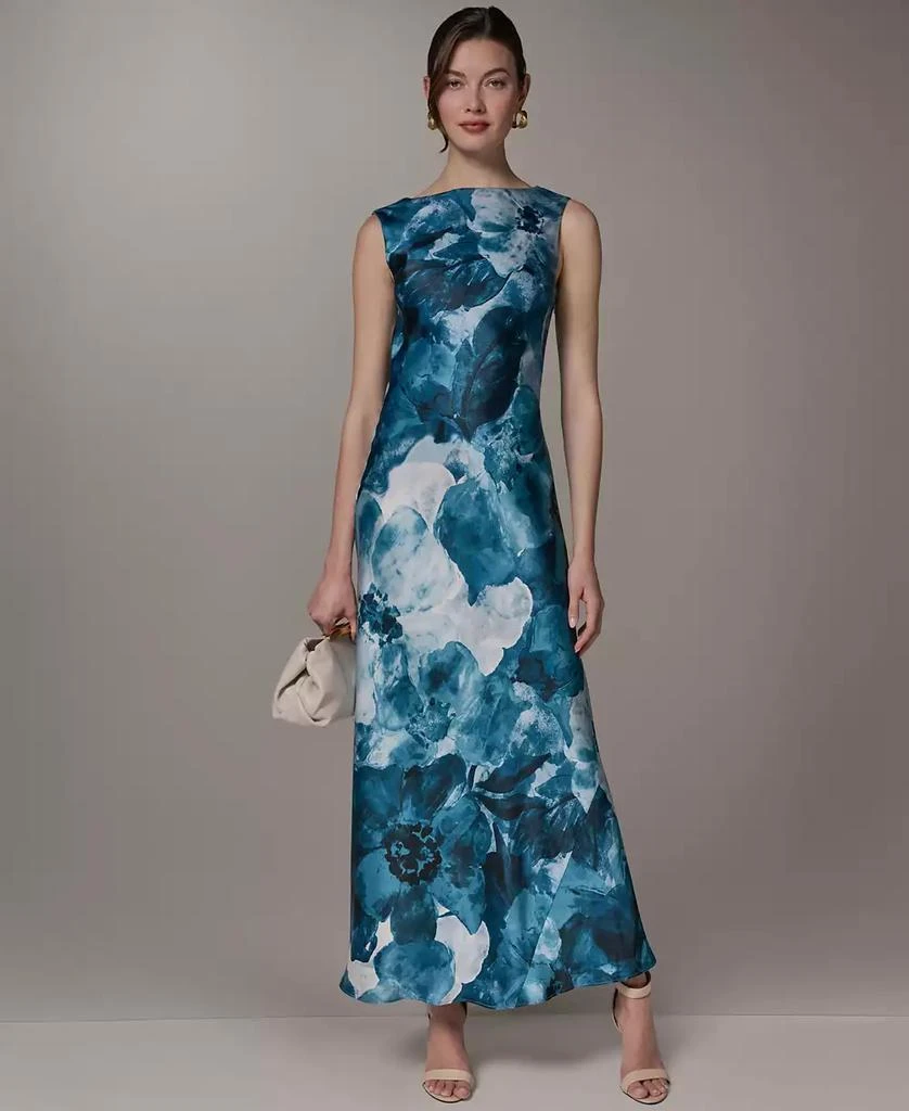 Donna Karan Women's Boat Neck Maxi Sleeveless Printed Dress