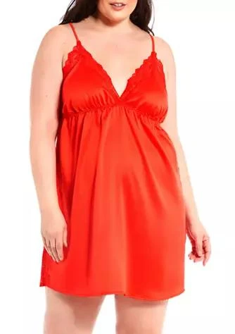 iCollection Plus Size Maya Satin and Lace Babydoll Chemise