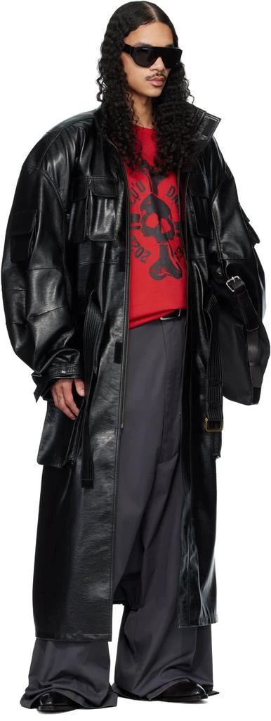 LU
U DAN Black Ram Cargo Faux-Leather Trench Coat 4