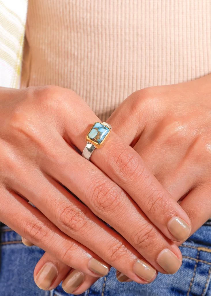 Tiramisu Two-Tone 925 Sterling Ring with Rectangular Turquoise Inlay 2