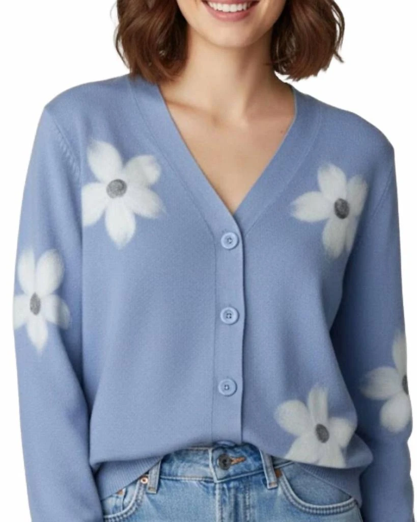 Keren Hart Soft Brushed Floral Cardigan Sweater In Blue