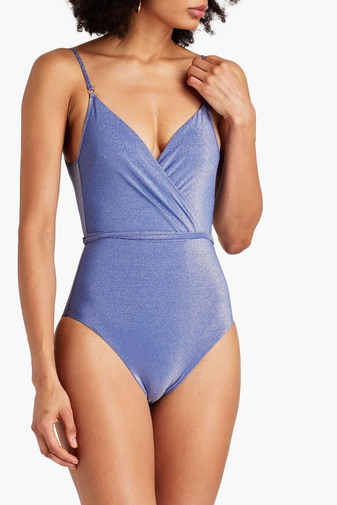 Zimmermann Wrap-effect metallic stretch-jersey swimsuit