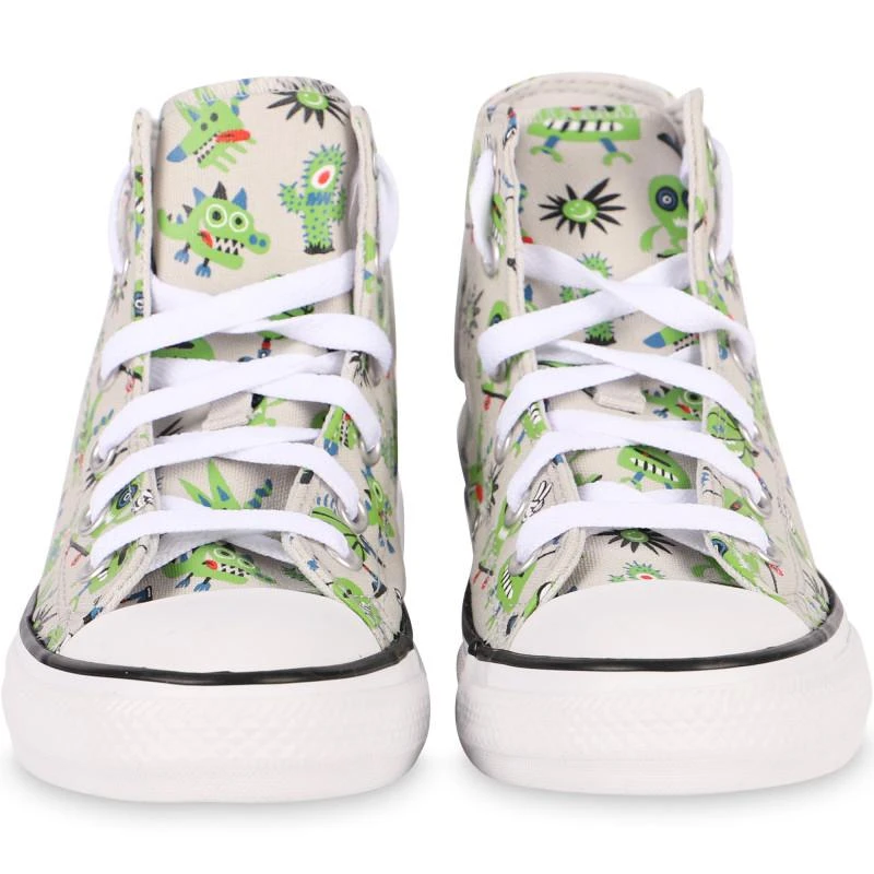 Converse Monsters print high top logo sneakers in white and green 2