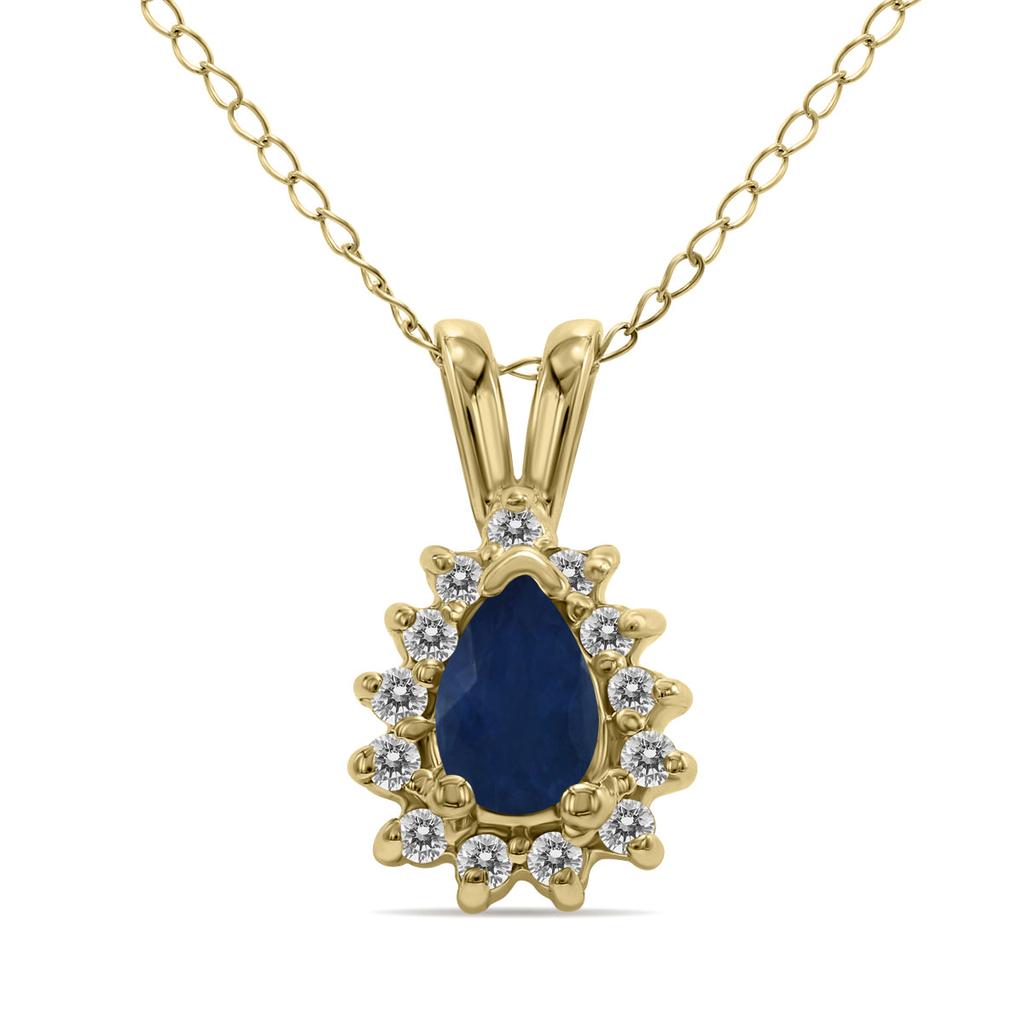 SSELECTS Sapphire And Diamond Tear Drop Pendant In 14K Yellow Gold