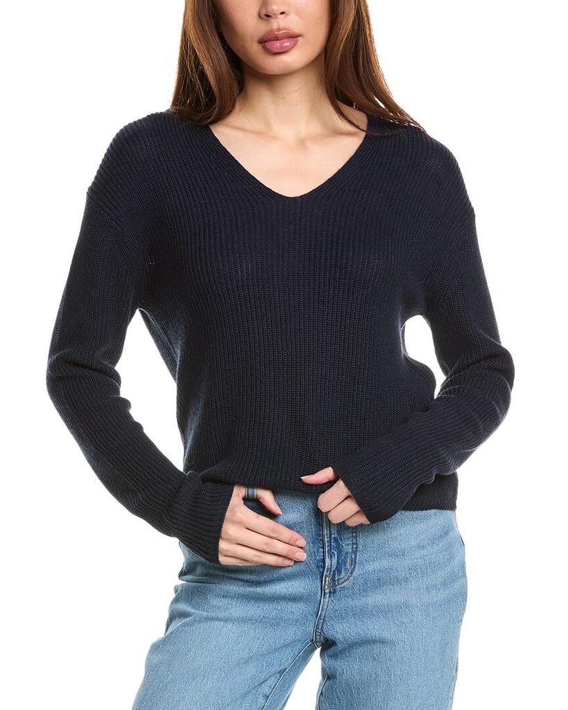 Hannah Rose Cropped Loose Shaker V-Neck Cashmere-Blend Sweater