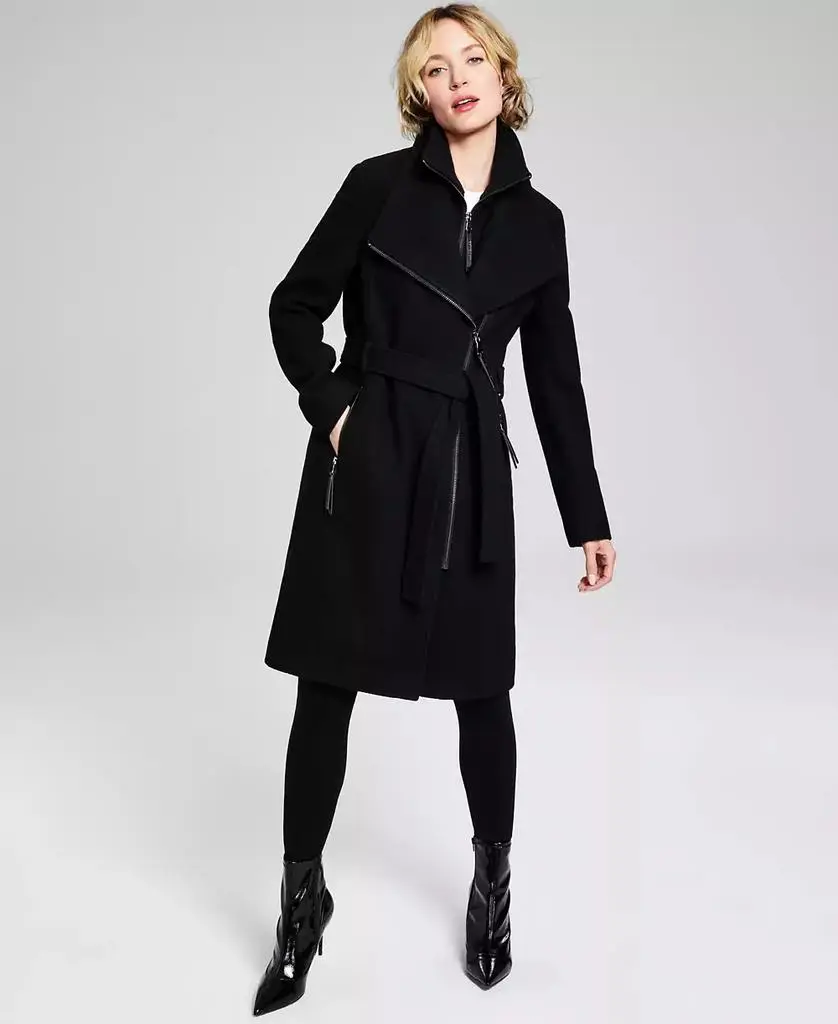 Calvin Klein Womens Wool Blend Belted Wrap Coat, Created for Macys