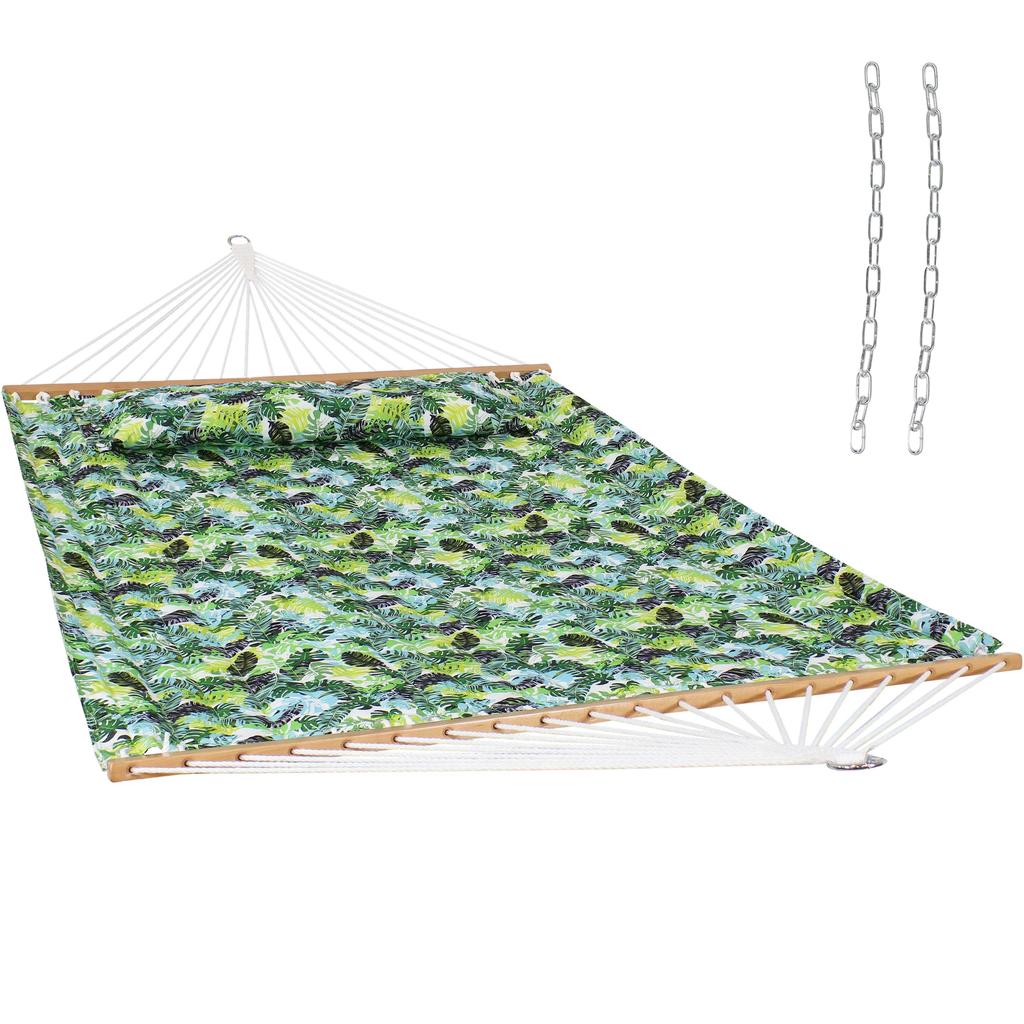 Sunnydaze 2-Person Quilted Printed Fabric Spreader Bar Hammock/Pillow with S Hooks and Hanging Chains - 450 lb Weight Capacity