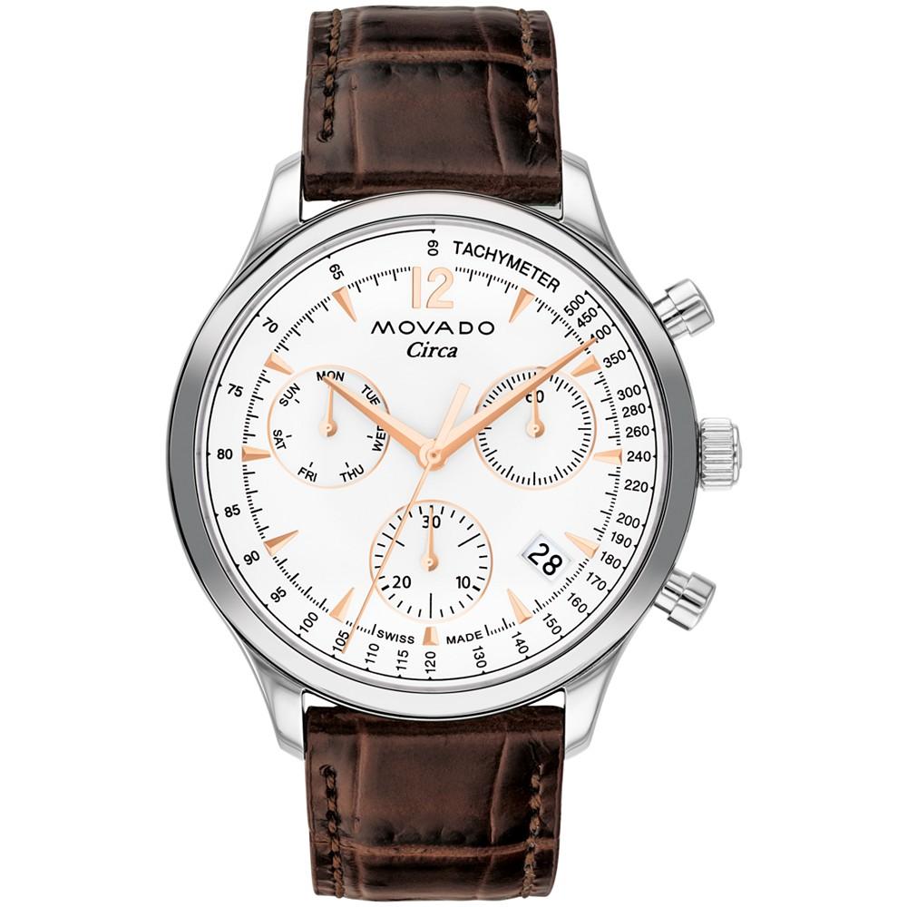 Movado Men's Heritage Brown Genuine Leather Strap Watch, 43mm