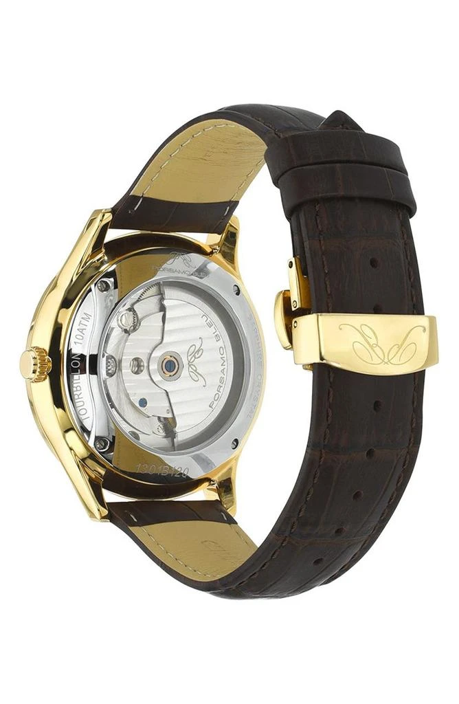 Porsamo Bleu William Automatic Tourbillon Croc Embossed Leather Strap Watch, 45mm 3