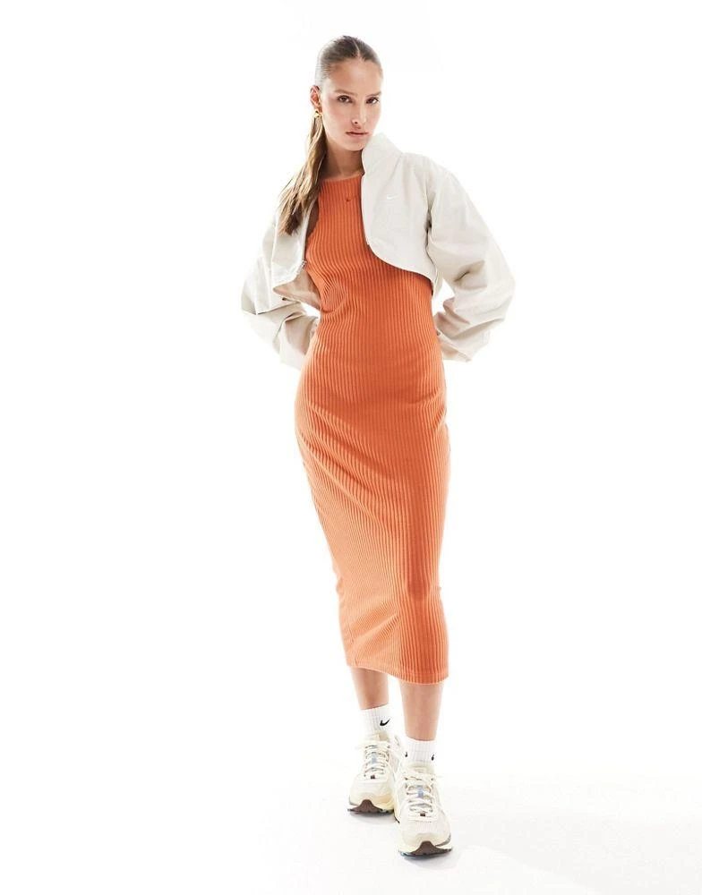 NIKE Nike Chill Knit ribbed midi dress in burnt orange 2