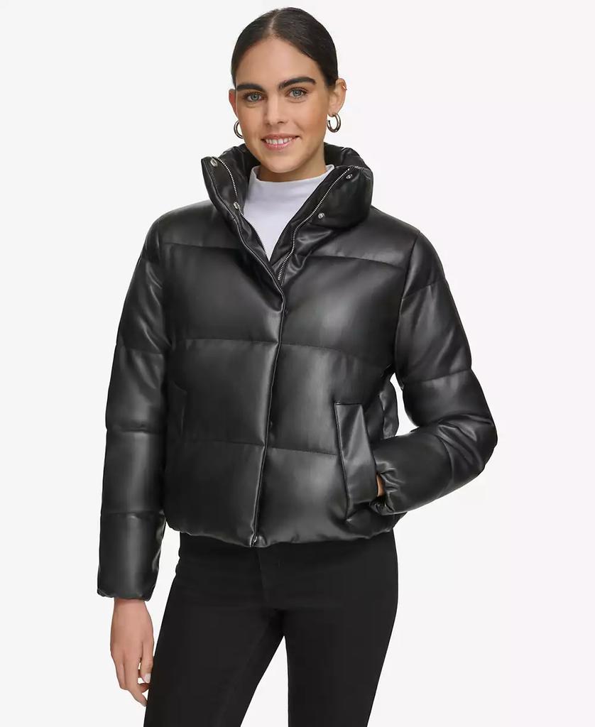 Calvin Klein Women's Short Faux-Leather Puffer Jacket