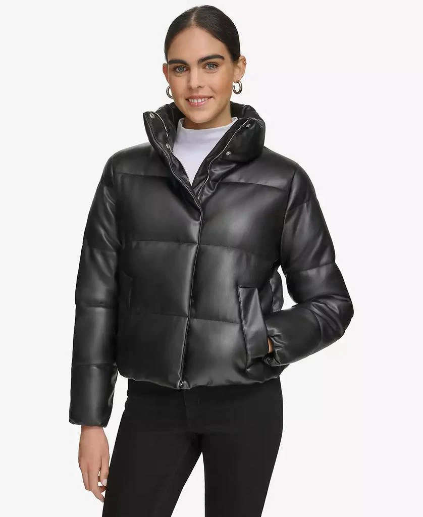 Calvin Klein Women's Short Faux-Leather Puffer Jacket 1