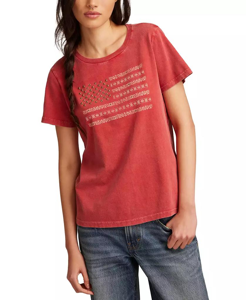 Lucky Brand Women's Cotton Studded Flag Crewneck Tee