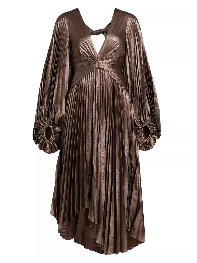 Acler Palms Pleated Satin Midi-Dress 1