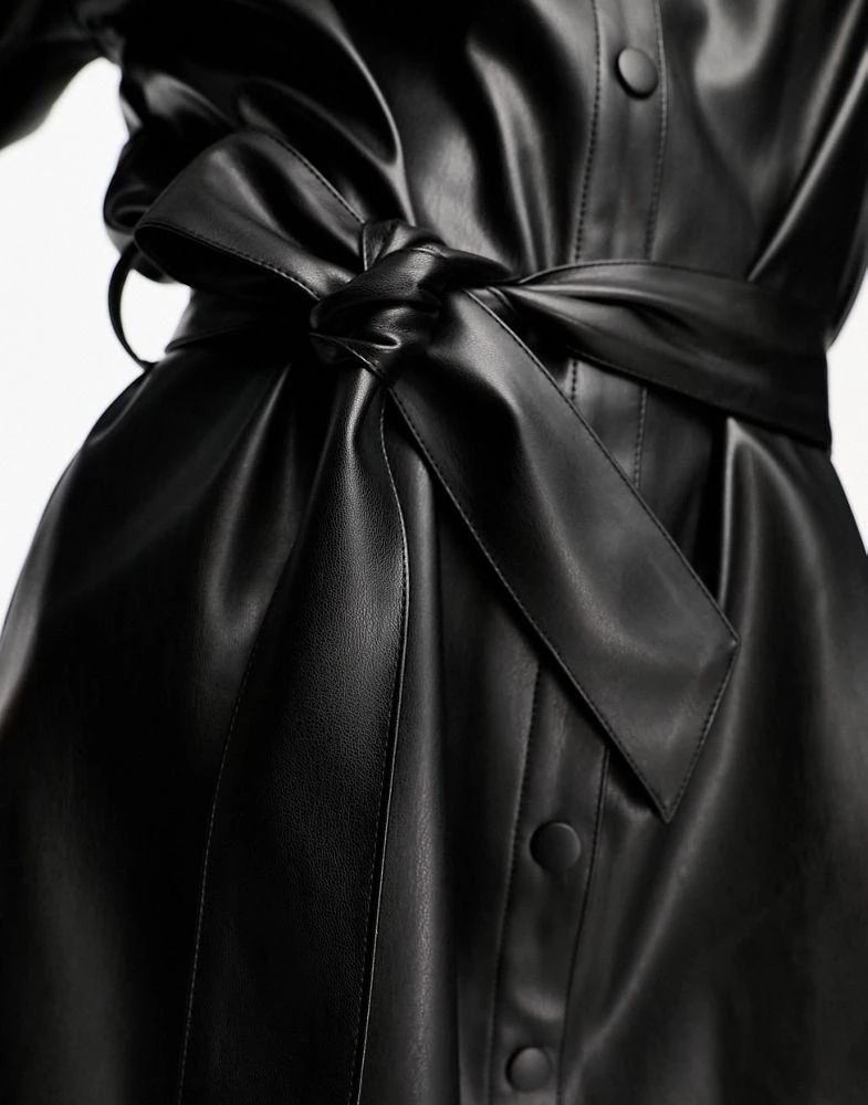 Miss Selfridge Miss Selfridge faux leather belted shirt dress in black 4