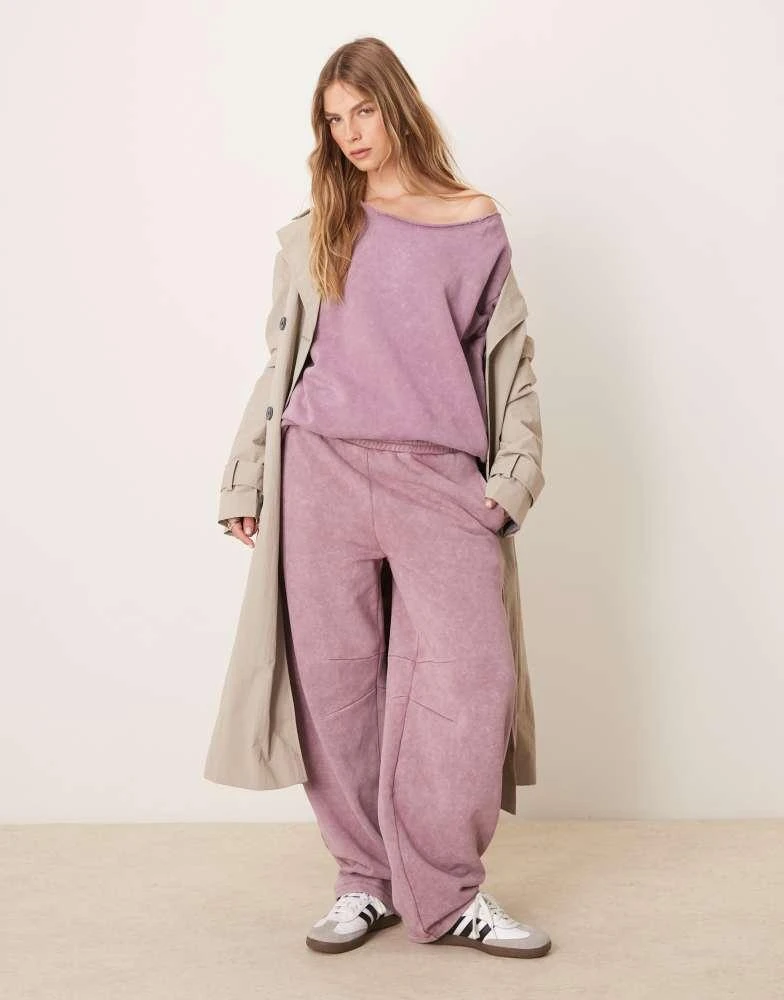ASOS ASOS DESIGN off shoulder sweatshirt in washed purple 3