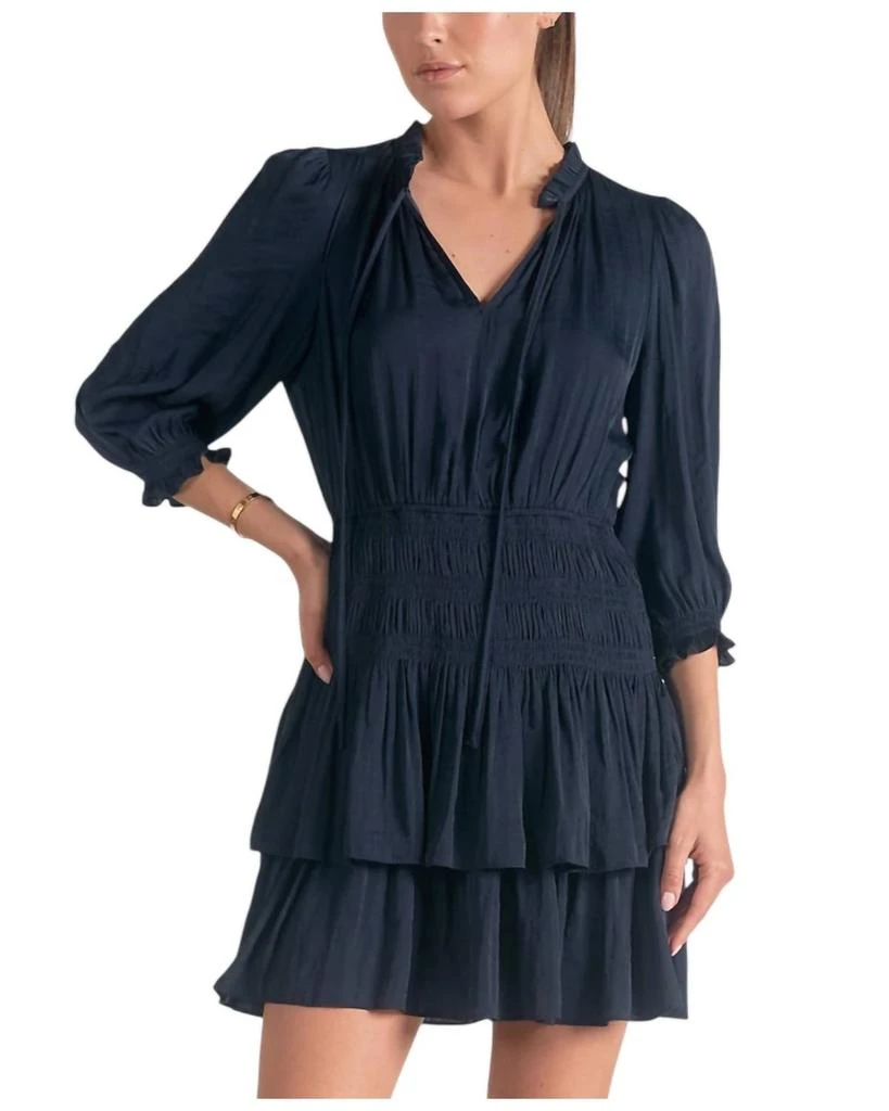 ELAN Smocked Mini Dress In Navy 1