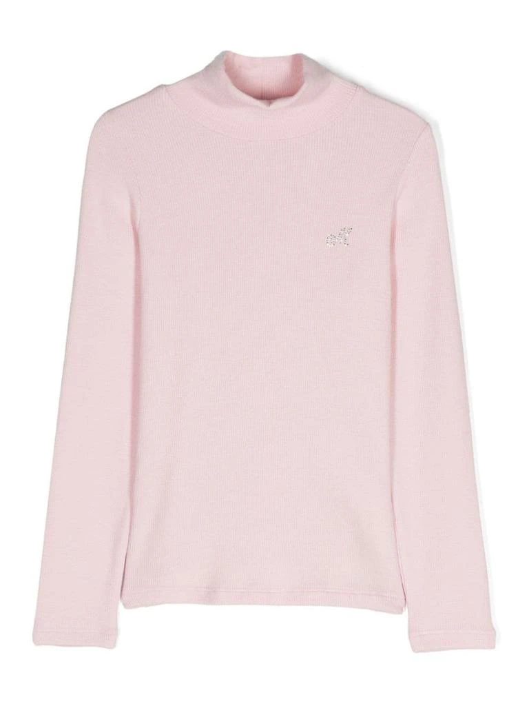 MONNALISA Pink Turtleneck Sweater For Girls 1