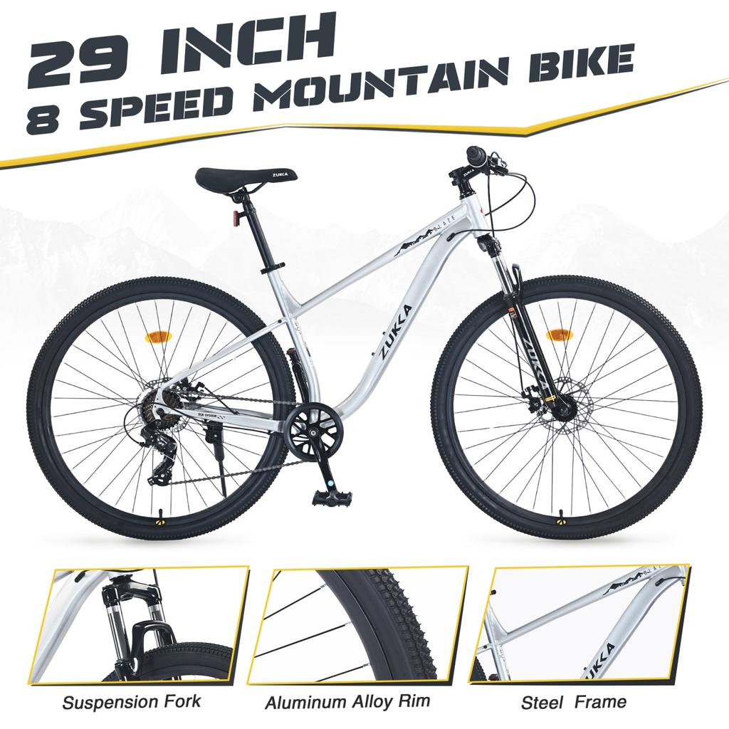 Streamdale Furniture Streamdale 29 Inch Wheels 8 Speed Mountain Bike, for Men Women Boys and Girls, Front Suspension, Steel Frame
