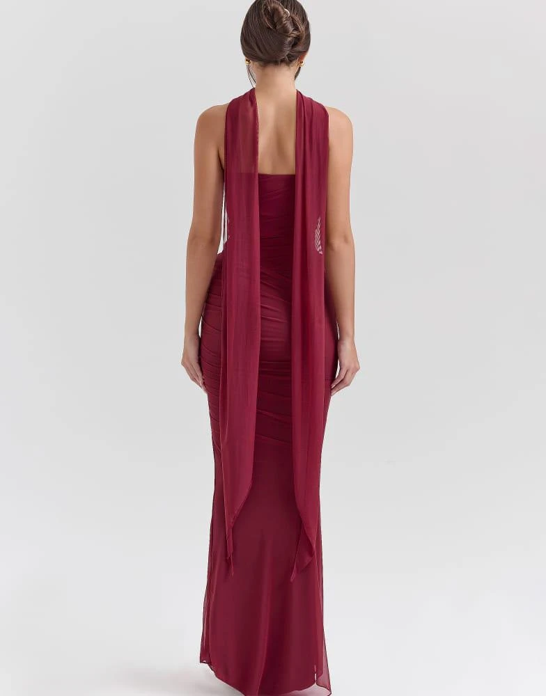 House of CB House of CB Cassidy fluted hem mesh maxi skirt in cabernet 2