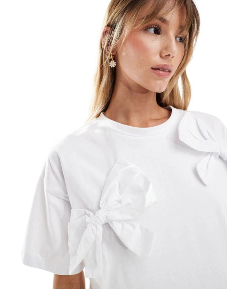 Object Object t-shirt with statement ribbon bows in white 2