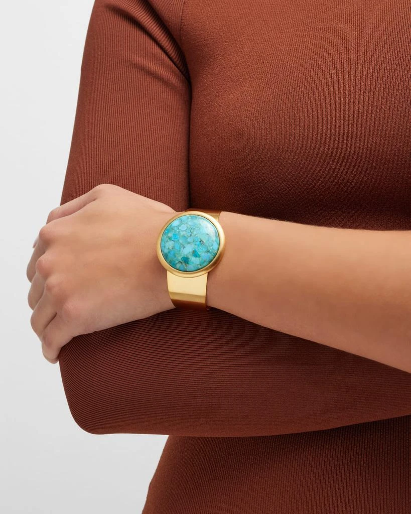 NEST Jewelry Brushed Gold Cuff with Turquoise Cabochon 2