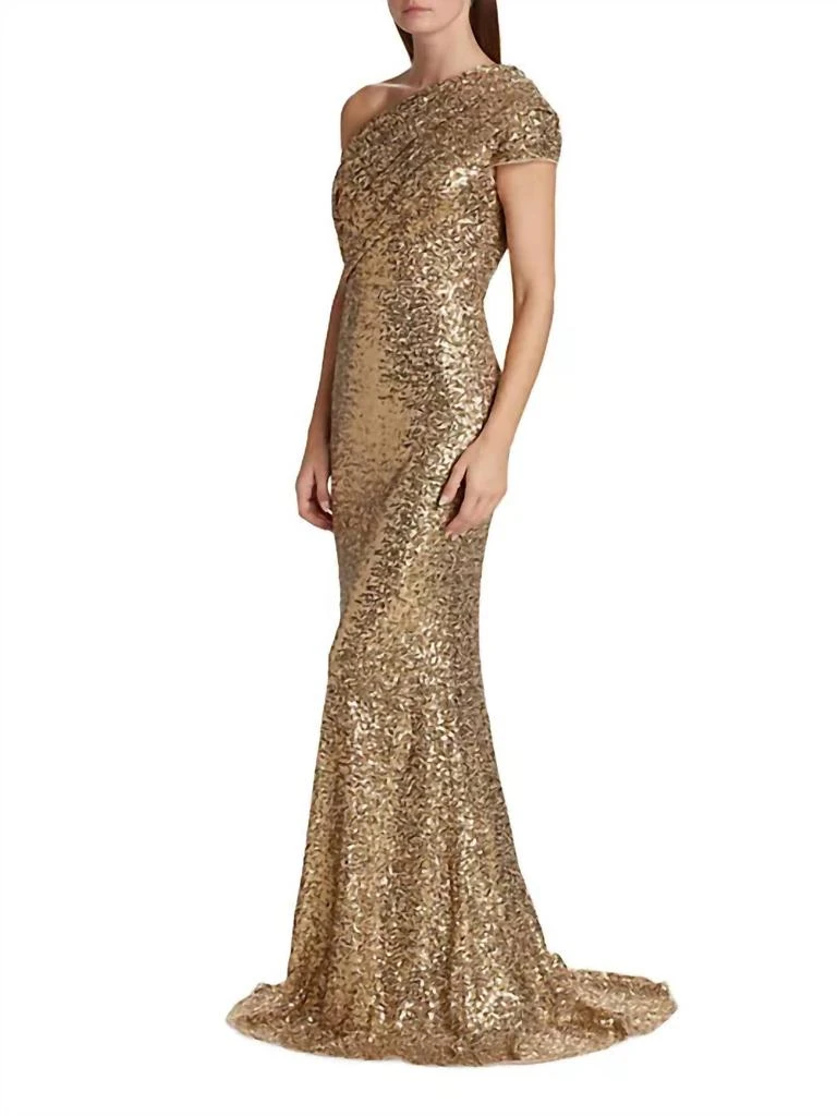 Badgley Mischka Badgley Mischka - Women
s One-shoulder Draped Sequined Tulle Gown