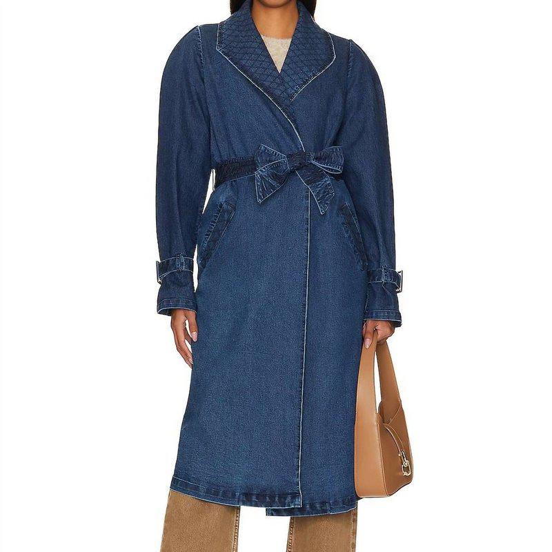 Cleobella Cara Trench Coat In Medium Wash Indigo