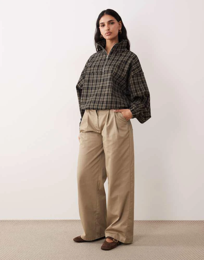 ASOS ASOS DESIGN brushed half zip jacket in brown check 2