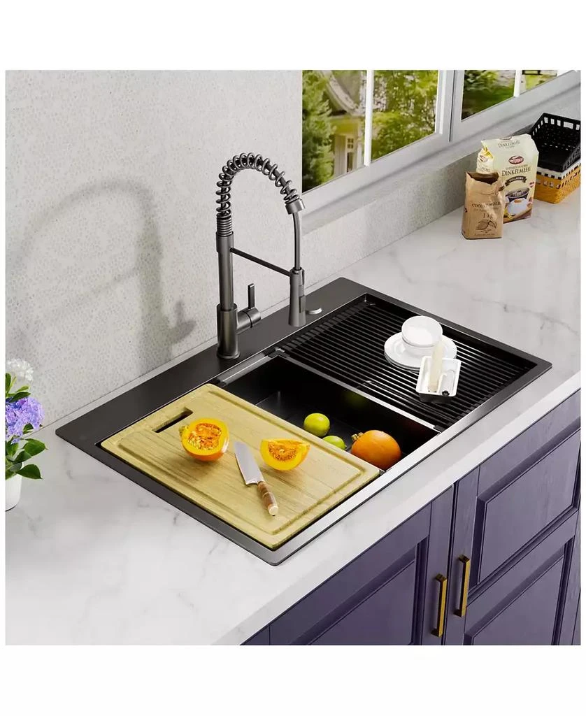 Flynama Gunmetal Kitchen Sink Topmount Workstation Stainless Steel Single Bowl 2