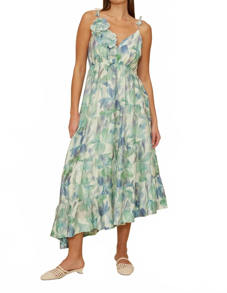 Lucy Paris Moret Flared Dress In Turquoise Floral