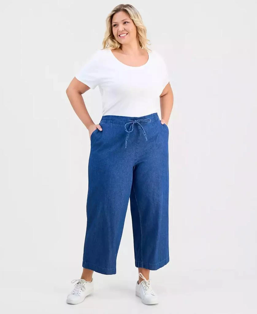 JONES NEW YORK Plus Size Cotton Mid-Rise Pull-On Chambray Pants