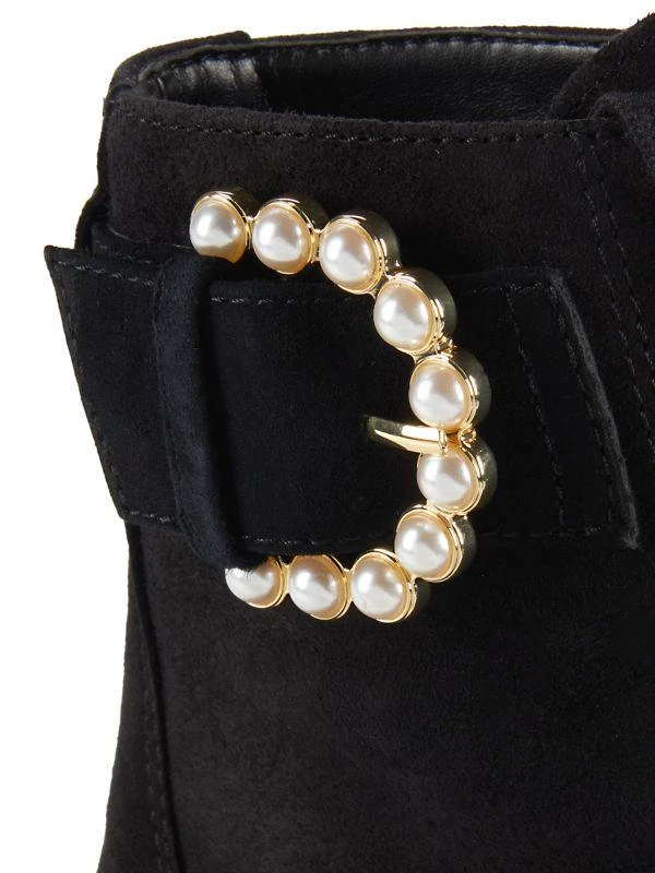 Stuart Weitzman Piper Lift Embellished Buckle Suede Boots 6