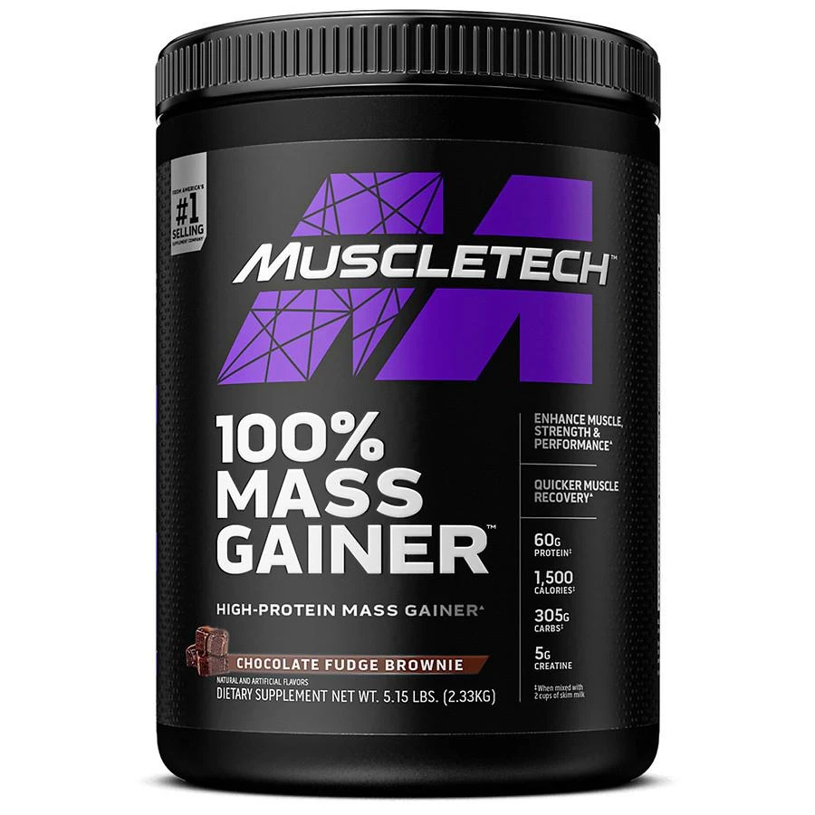 MuscleTech 100% Mass Gainer, Whey Protein Powder + Creatine Chocolate 1