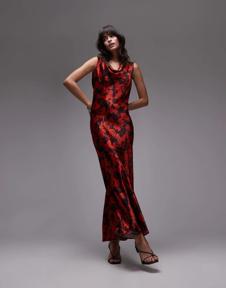 Topshop Topshop built up cowl neck maxi dress in small red rose 1