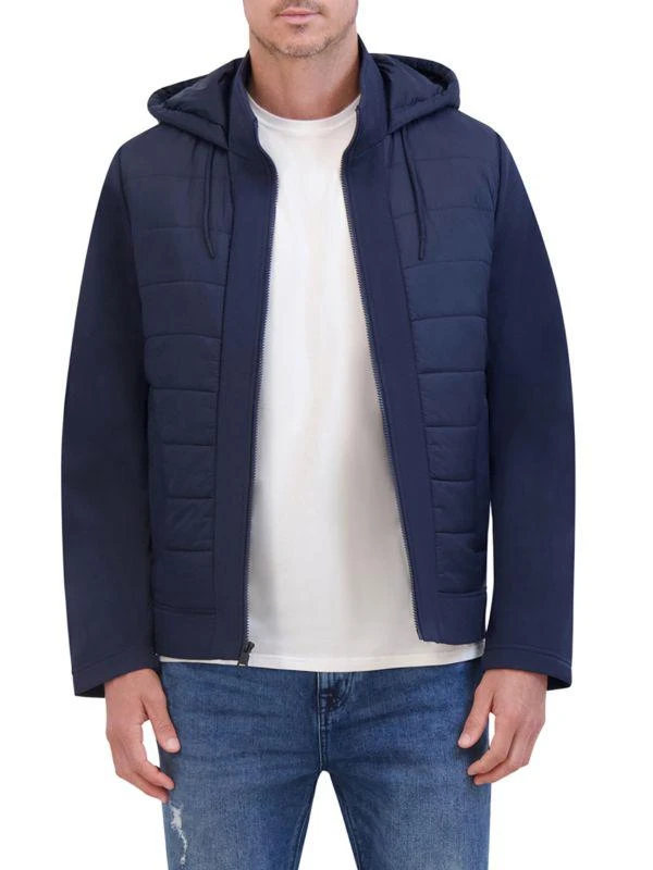 Kenneth Cole Mixed Media Drawstring Hoodie 1