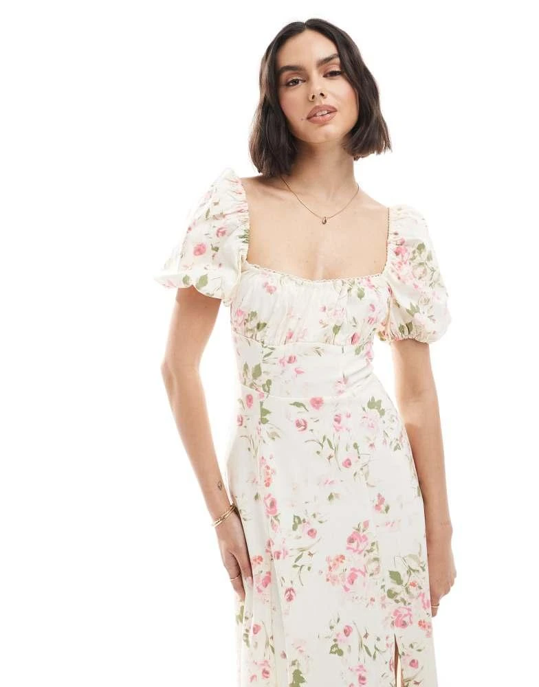 New Look puff sleeve milkmaid midi dress in cream floral  On Sale Now with  Up to 6% Off | Discover Exclusive Deals & Savings at BeyondStyle   Authentic New Look Home|women
