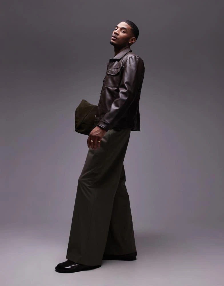 Mango Mango faux leather jacket in dark brown 2
