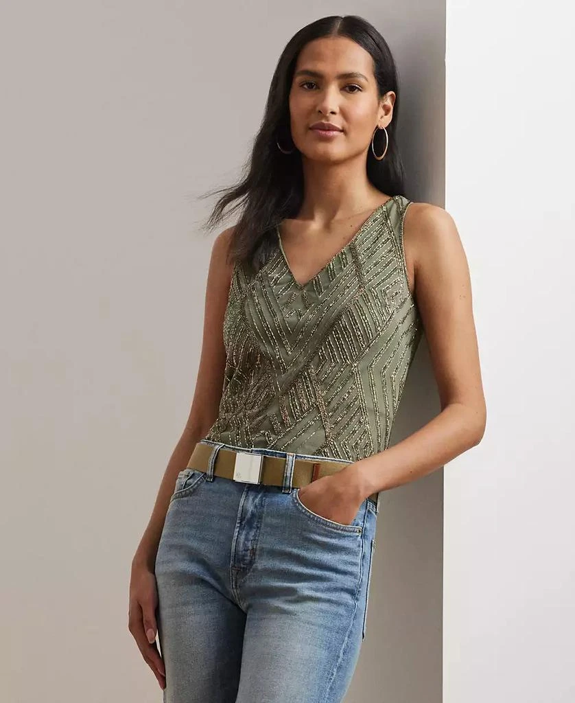 Ralph Lauren Women's Beaded Mesh Sleeveless Blouse 1