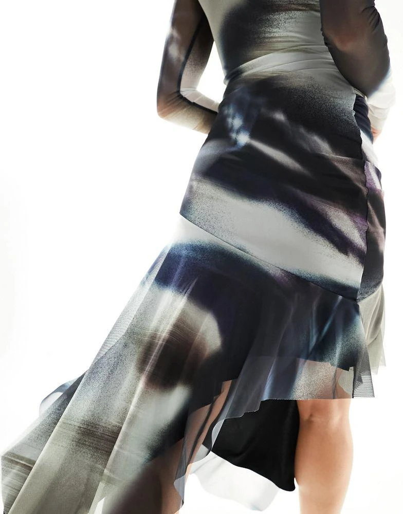 Bershka Bershka mesh midi dress in blue ombre 2