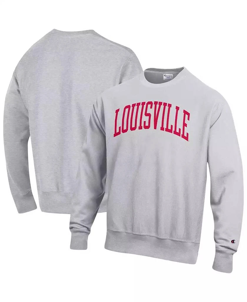 Champion Men's Heathered Gray Louisville Cardinals Arch Reverse Weave Pullover Sweatshirt 1