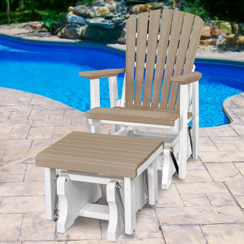 American Furniture Classics Fan Back Glider and Ottoman Glider in Weatherwood with a White Base 2